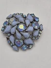 Vintage Sherman Blue Milk And AB Glass Brooch Silvertone PLEASE READ