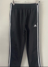 adidas Boys Track Pants Size 14 Black/White Striped Pull-On Elastic Waist