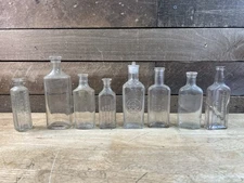 Antique Estate Fresh Lot Of 8 Clear Glass Bottles Medicine 