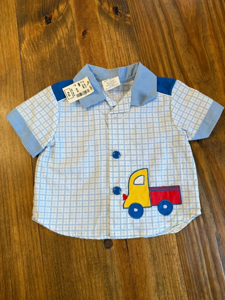 Vintage New Cradle Togs Button Up Plaid T Shirt Size 18 Months With Truck - Image 2 of 4