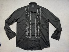 Dobell Button Up ruffled tuxedo shirt Long Sleeve Mens size 17 / 43cm Black