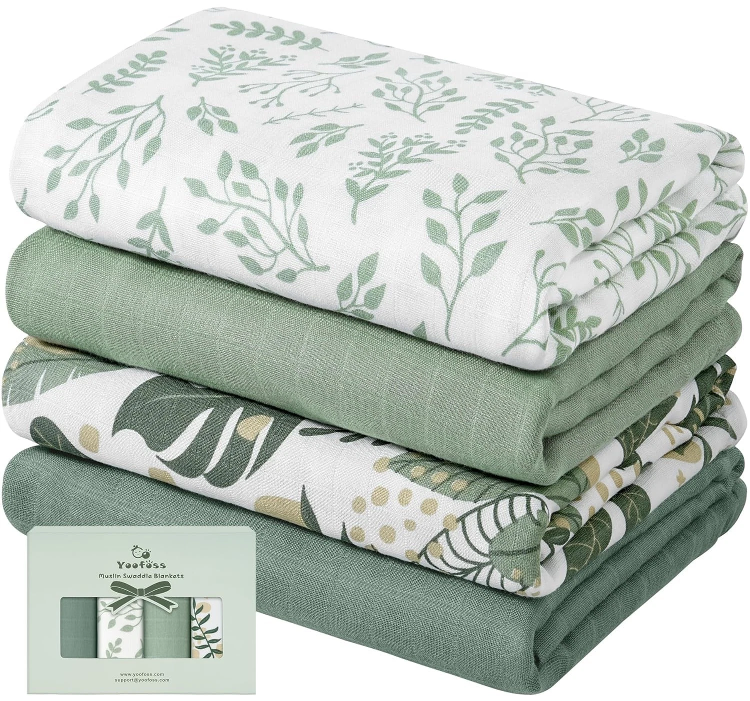 Muslin Swaddle Blankets, Organic Baby Blankets, 47 x 47 Inches Receiving Blan...
