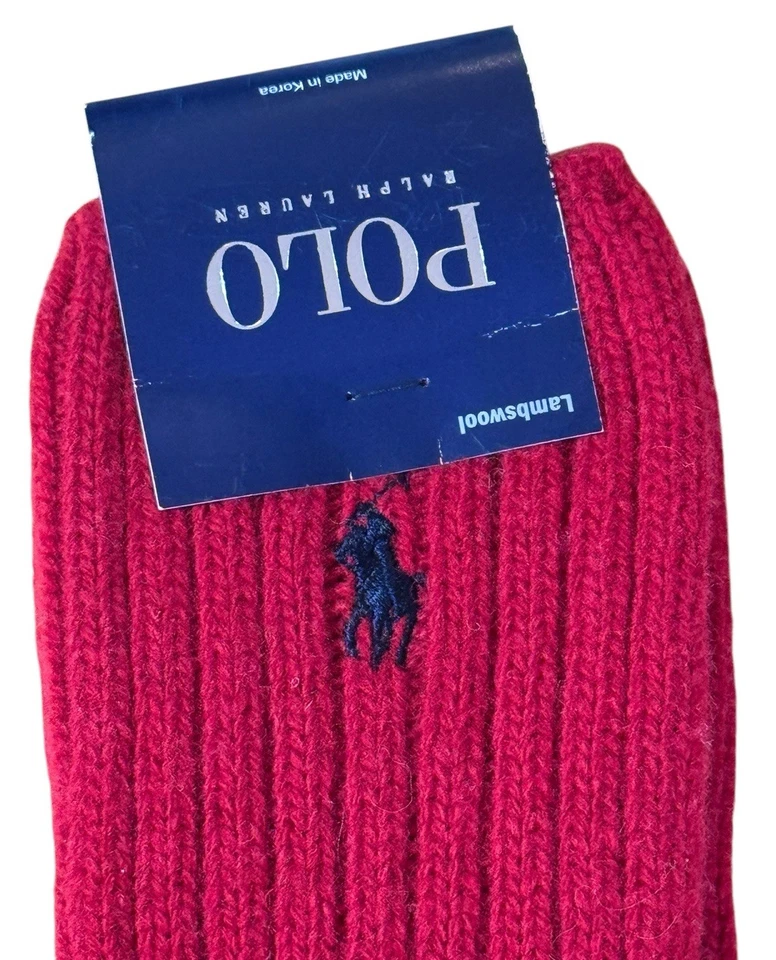 Polo Ralph Lauren Lana de Cordero Rojo Calcetines Para Hombre Calcetín Talla 10-13 Zapato Talla 6-12.5 Foto 3 de 4