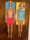 2 Vintage 1971 Sunset Malibu Barbie & Ken Dolls~Original Swimsuit & Towel Japan