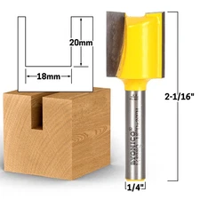 18mm CD x 20mm CL Straight Router Bit Metric - 1/4" Shank - Yonico 14898q