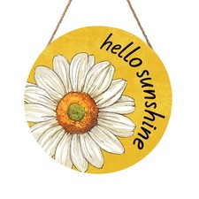 Spring Summer Daisy Flower Front Door Sign Hello Sunshine Floral Wood Door Ha...
