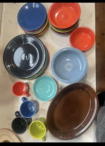 Fiesta Multicolor Ceramic Dinnerware Set Plates Bowls Mugs Oval Platter Glossy