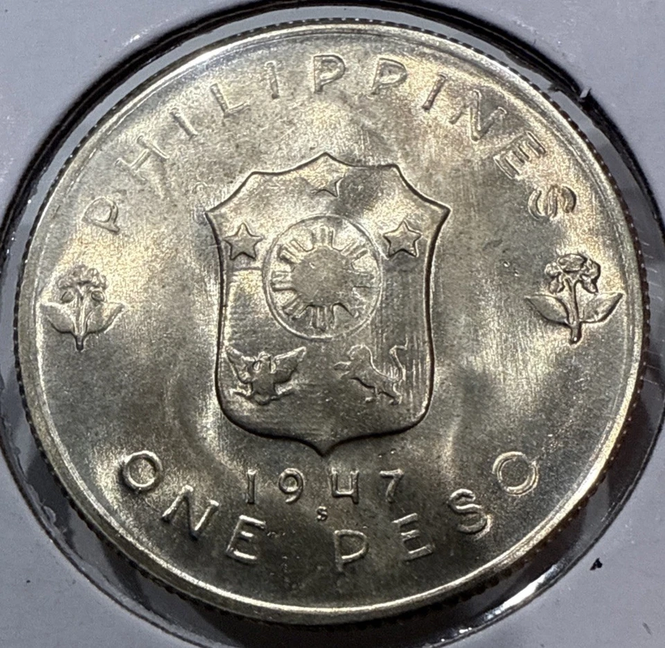 1947 S One Peso Philippines Silver Un Peso MacArthur Coin - BU Uncirculated - Image 2 of 4