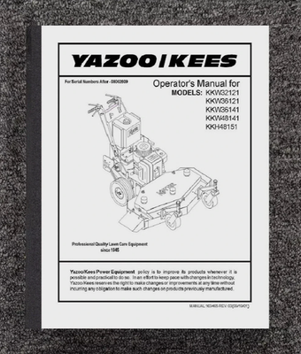 KKW32121 KKW36121 ZERO TURN MOWER OPERATOR MANUAL FITS YAZOO-KEES