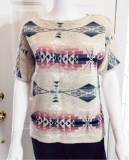Chaps Aztec Print Knit Sweater Short Sleeve S...