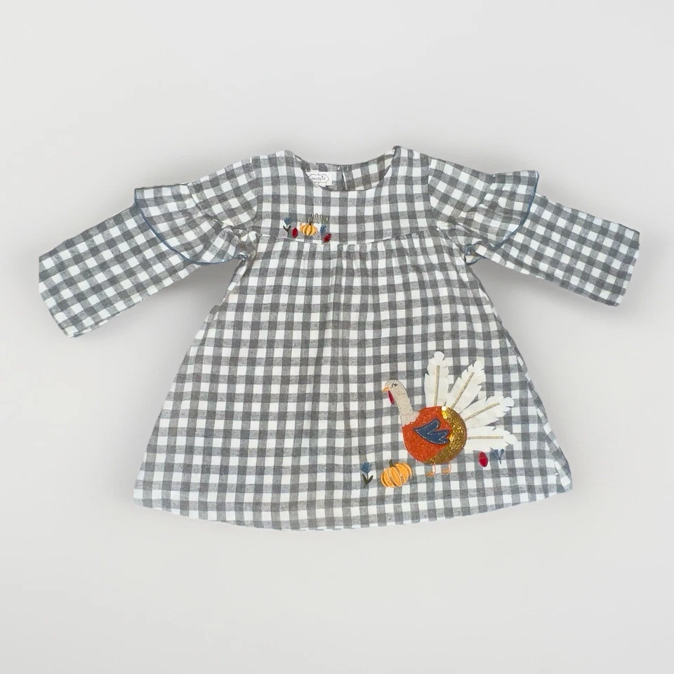 Vestido Mud Pie Niña Pequeña 2T Franela Acción de Gracias Pavo Buffalo Check Foto 2 de 4