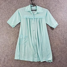 Vtg Robe Womens Medium Short Sleeve Satin Chiffon Trim Button Front Collared 60s