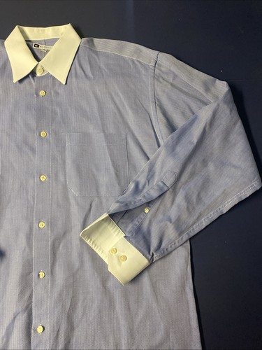 BACHRACH Button Up Blue Dress White Collar Shirt Mens 100% Cotton 16.5 34/35 - Picture 2 of 8