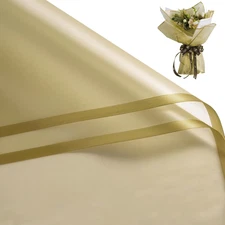 20 Sheets Flower Wrapping Paper - 22.4 x 22.4 inch Gold Border Water-Resistant F