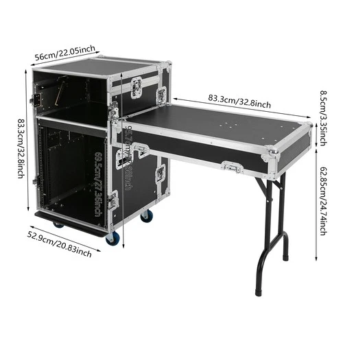 12U Sound Box 12U PA Rack/Road Case Top DJ Table Top 2 Layers Studio w/ Casters