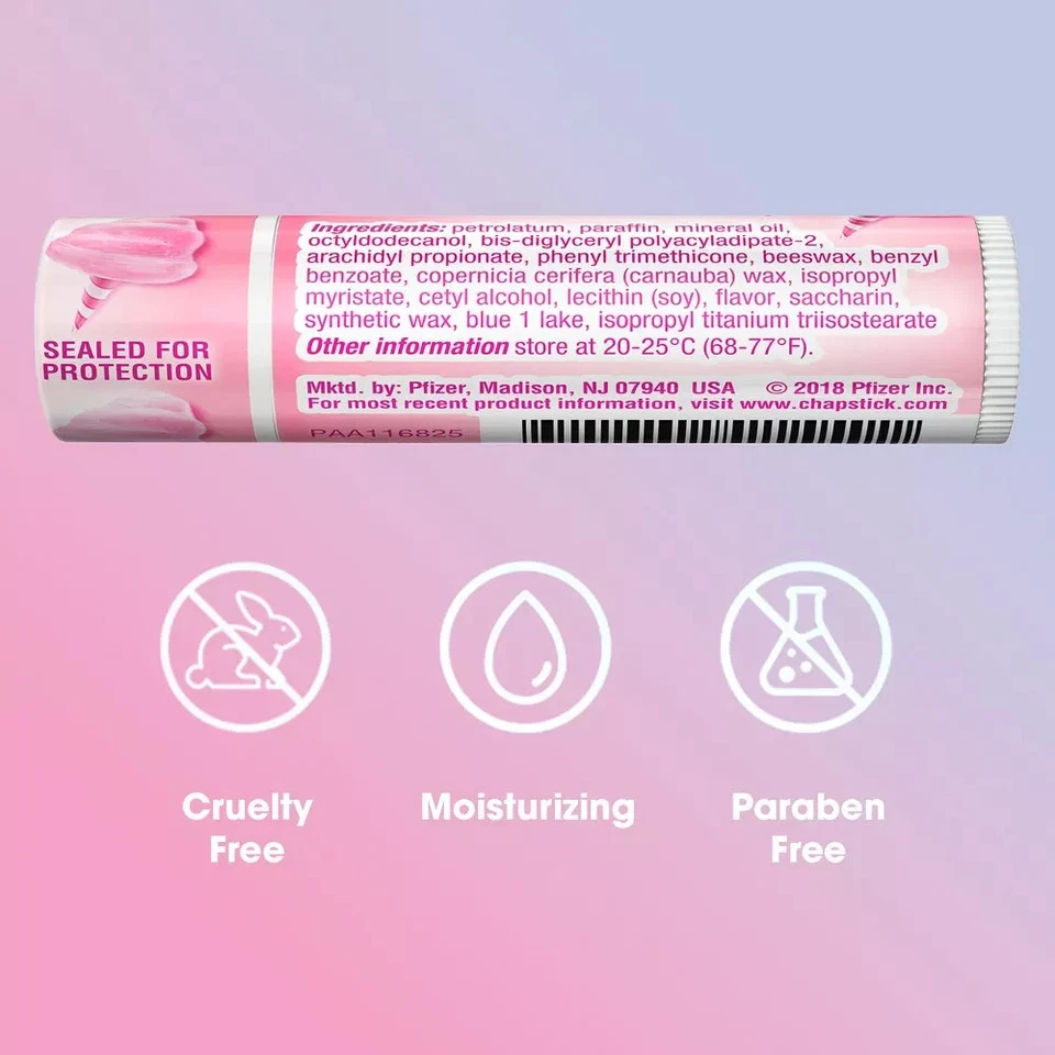 Crema hidratante para labios Chapstick, algodón de azúcar, paquete de 12 - bálsamo labial a granel edición limitada Foto 3 de 4