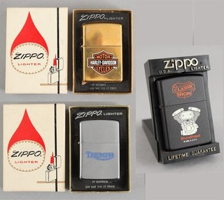 3 UNUSED Vintage Shovelhead Triumph Harley Davidson Motorcycle ZIPPO Lighters