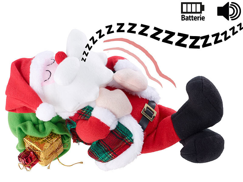 Père Noël ronflant respirant automate decoratif de Noel sonore en peluche rouge