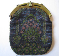 Antique Beaded Purse Bakelit frame Iridescent Blues Green Pink Art Deco