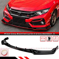 FOR 17-21 CIVIC Si & FK7 HATCHBACK M STYLE GLOSS BLACK FRONT BUMPER LIP SPLITTER