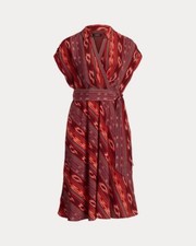 Lauren Ralph Lauren Women Geo-Stripe Belted Crepe Dress Sz 6 $165 Midi Dress