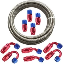 20FT Braided Oil Fuel Line Hose Stainless Steel Nylon w/ 8AN Swivel Fitting Kit