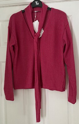 BNWT Pink ZARA Textured Knit Scarf/Tie Neck Jumper Top M 12 UK