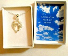 A Piece of my Heart is in Heaven SILVER Double Wings Remembrance Necklace 