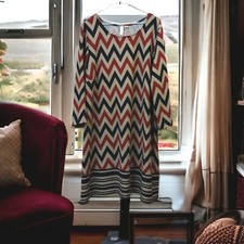 Tacera Women Size 2X Shift Dress Chevron 3/4 Sleeve At Or Below Knee Length Soft