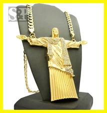 Jumbo Iced Hip Hop Open Arm Jesus Whole Body Pendant w/ 9mm 30" Chain Necklace