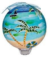 Relaxing Beach Scene Hand Painted Ceramic Year Round Ornament - 3 1/2" EUC