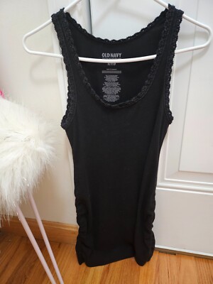 Old Navy Black Lace Trim Size XS First Layer Ruched Ribbed Maternity Tank RARE