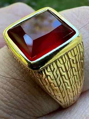 3Ct EmeraldCut Lab Created Red Ruby Bezel Anniversry Ring 14K Yellow Gold Plated