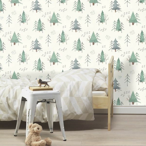 Rasch Vliestapete Tannen Natur Wald BäUme Weiß GrüN Braun 300734 (3,49€/1Qm)-image
