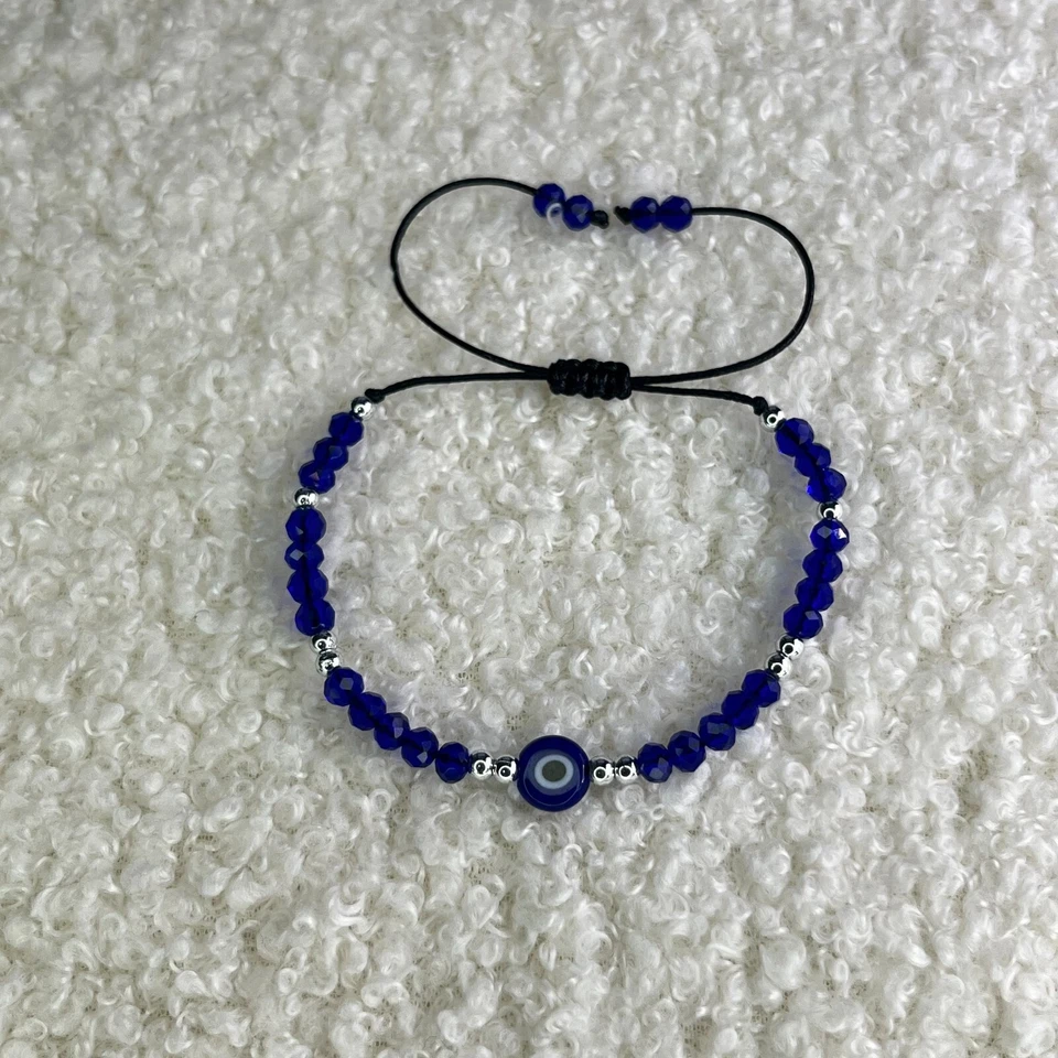 Blau Evil Eye Armband Nazar, Mal De Ojo Perlenarmband, Boncuk mit Silberkugeln - Bild 2 von 4