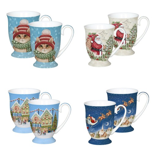 Set of 2 Coffee Mug 280cc Fine Bone China Christmas Cup Gift Box Santa Tree eBay