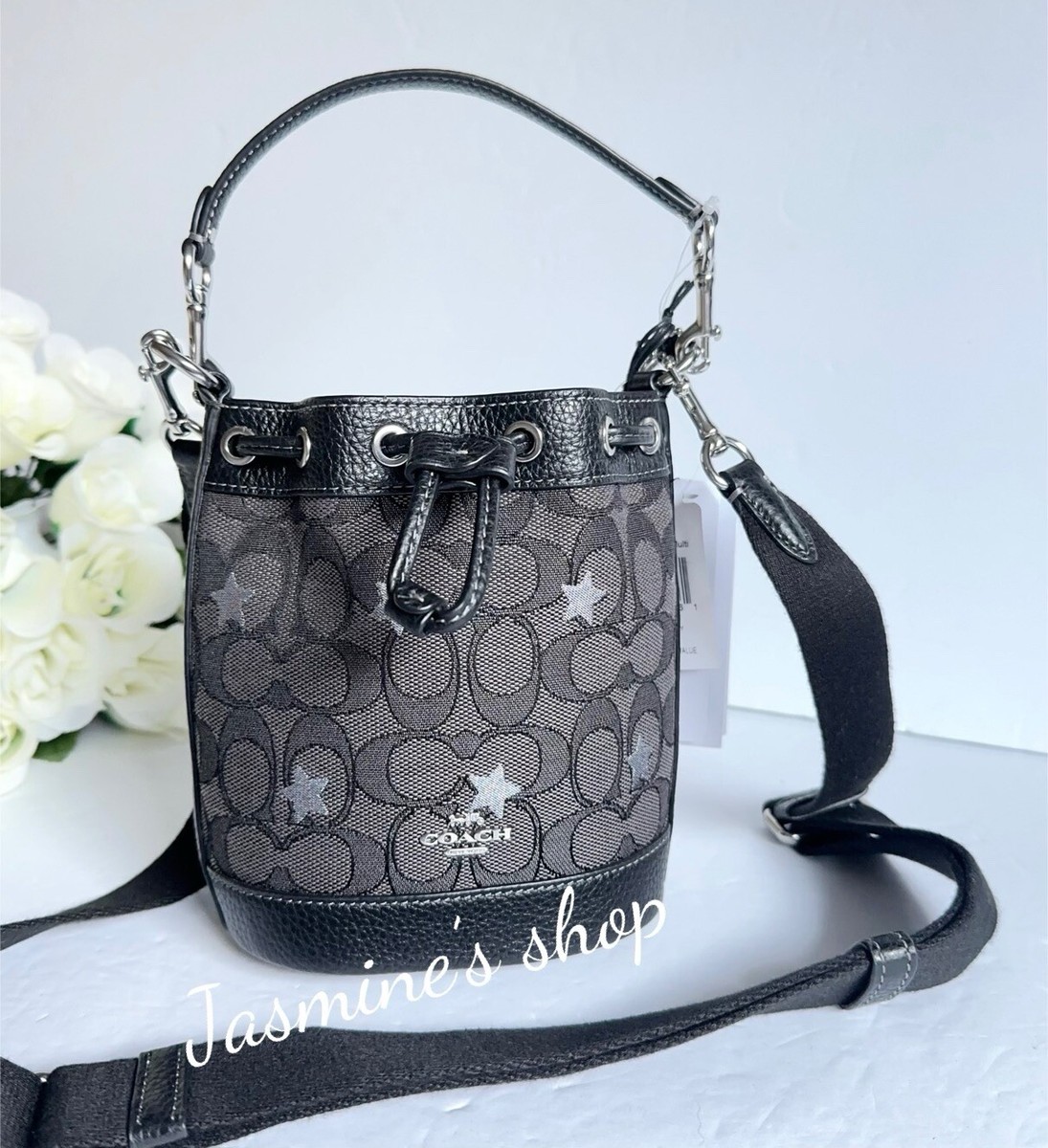 NWT Coach Mini Dempsey Bucket Bag In Jacquard With Star Embroidery