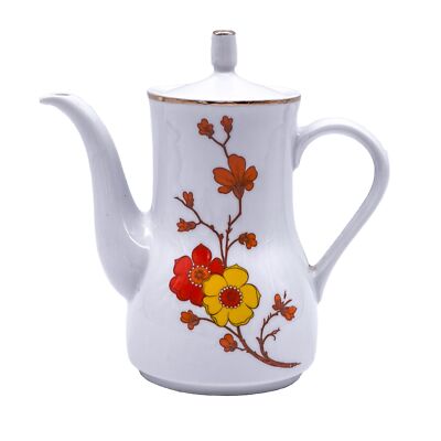 Vintage Porcelain Floral & Gold Rim Coffee Pot No. 126 | White