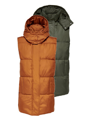 Only Damen lange Puffer-Weste OnlDemmy Stepp-Weste Kapuze Übergangs-Jacke Sale!