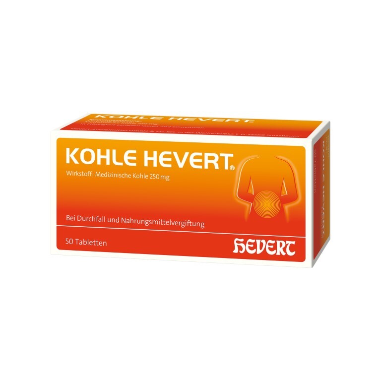Kohle Hevert bei Durchfall sowie bei Vergiftungen durc, 50 St. Tabletten 3477381