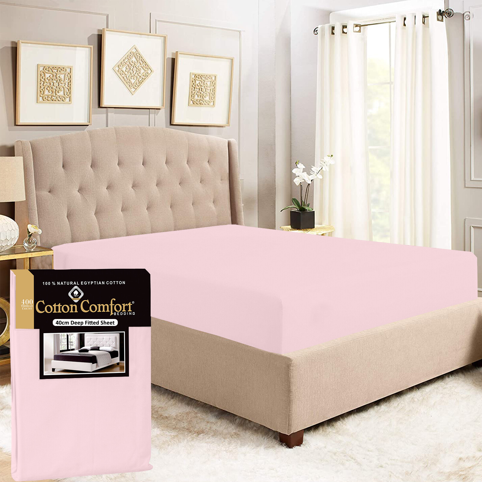 400TC 100 Egyptian Cotton 40CM EXTRA DEEP Fitted Sheet Single Double