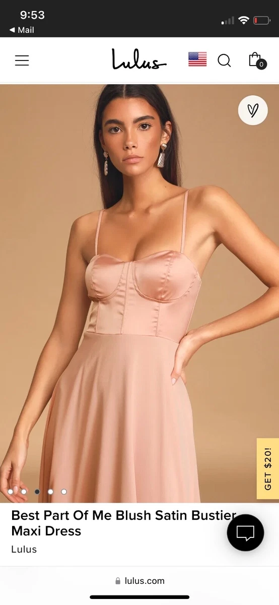 Lulu s Women s Best Part Of Me Blush Pink Satin Bustier Maxi Dress Size Large