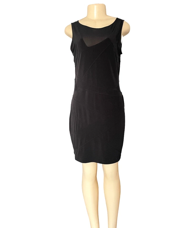 Abito corto smanicato nero Michael Kors jersey elasticizzato aderente taglio trasparente M