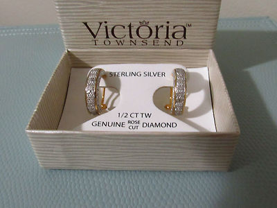 1/2 CT ROSE CUT PAVE DIAMOND EARRINGS VICTORIA TOWNSEND 18k Gold over  Sterling