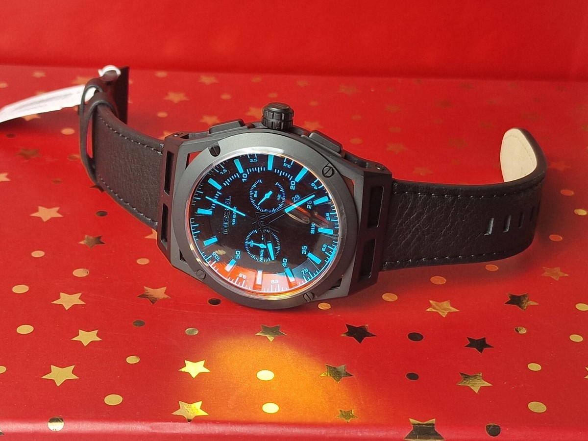 watch diesel Timeframe Chronograph Black Leather Men Watch RRP