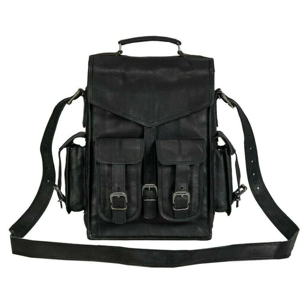 100% Genuine Black Leather Handmade Men's Rucksack Backpack | Travel Laptop Bag