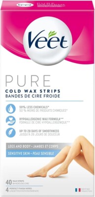 VEET PURE, Wax Strips for Legs & Body, Sensitive Skin, 40ct