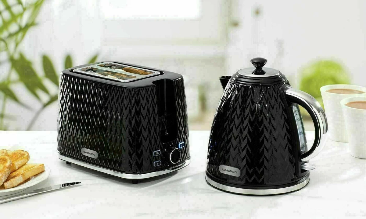Daewoo Argyle 1.7L Kettle 3Kw 2 Slice Toaster Set Black SDA1774 SDA1773 N