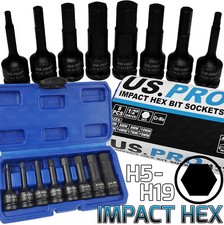 US.PRO TOOLS IMPACT HEX BIT Socket Set 1/2" Dr Impact Allen Keys H5 To H19 8pc