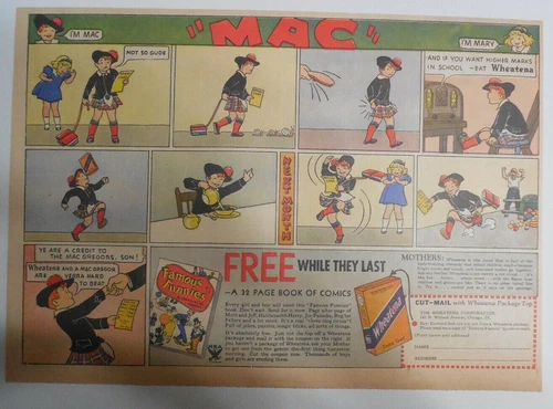 Wheatena Cereal Ad: "Famous Funnies #1" First Comic Book !  1933 11 x 15 inches
